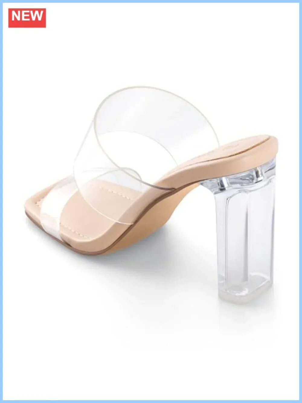 Women's Clear Heel Mules Sandals Square Toe Backless Block Heel Slip On Pumps